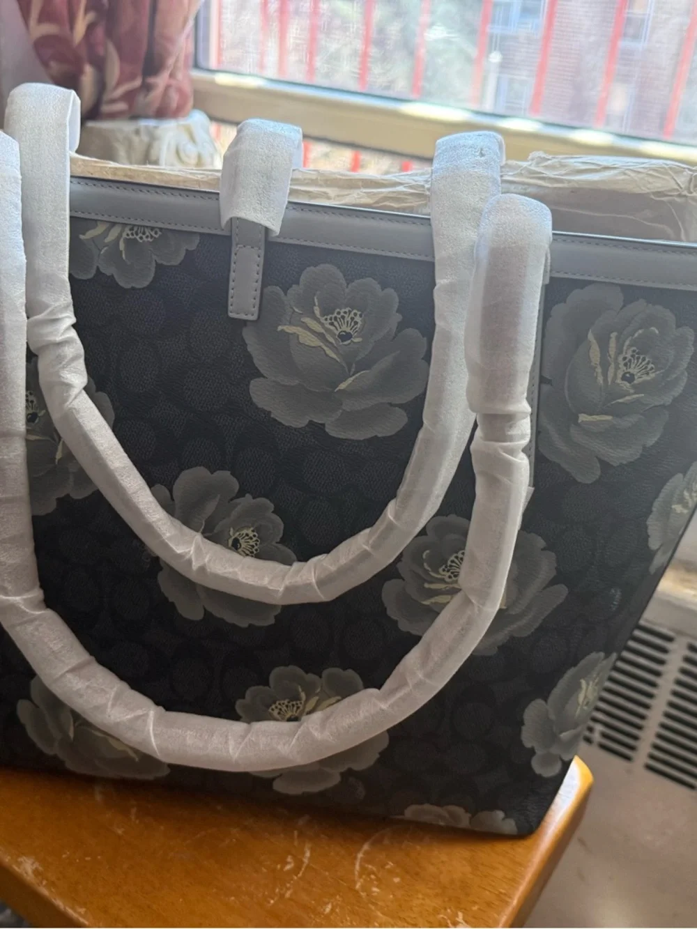 Coach Edie 31 Charcoal Sky Signature Rose Print Shoulder Bag Leather Canvas NEW - Picture 4 of 5